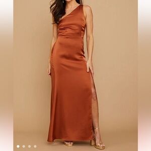 Chic One-Shoulder Satin Dress in Copper